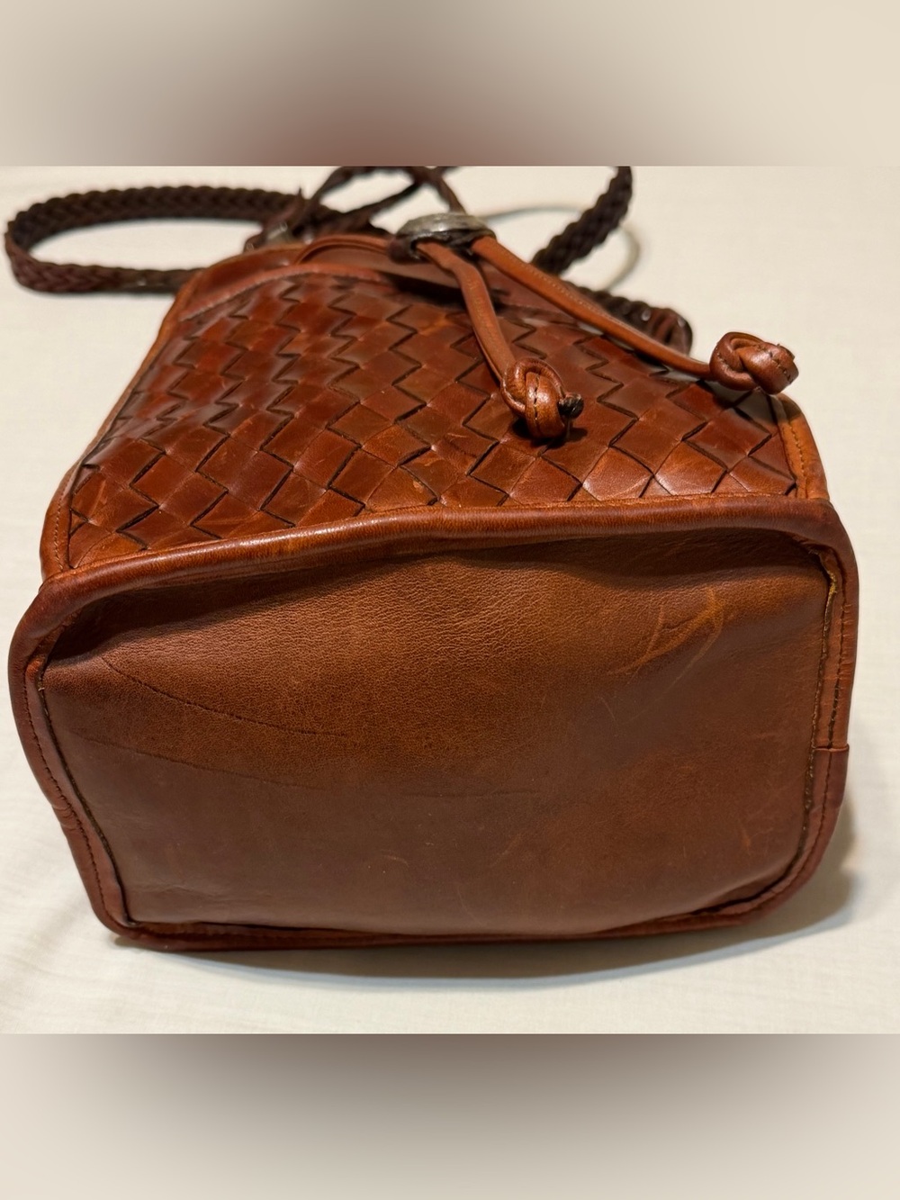 Brighton Brazilian Bree Brown Woven Leather Drawstring Crossbody Bag - Picture 6 of 11